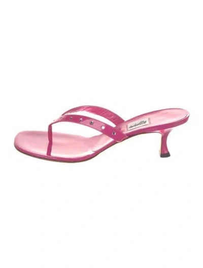 Pre-owned Leggiadro Patent Leather Crystal Embellishments Slides In Pink