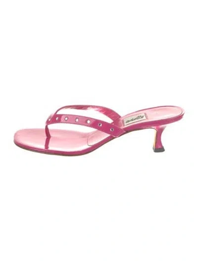 Pre-owned Leggiadro Patent Leather Crystal Embellishments Slides In Pink
