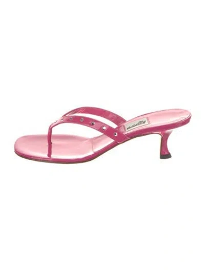 Pre-owned Leggiadro Patent Leather Crystal Embellishments Slides In Pink