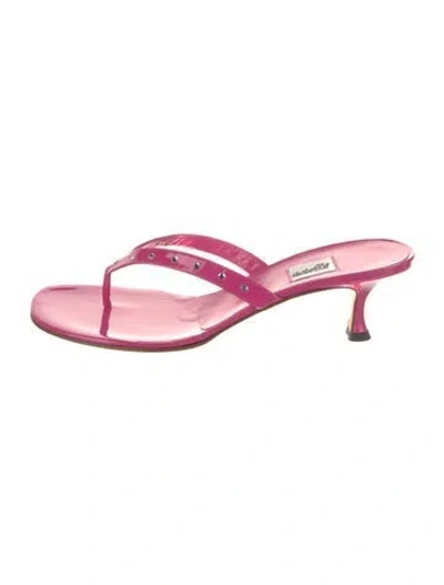 Pre-owned Leggiadro Patent Leather Crystal Embellishments Slides In Pink