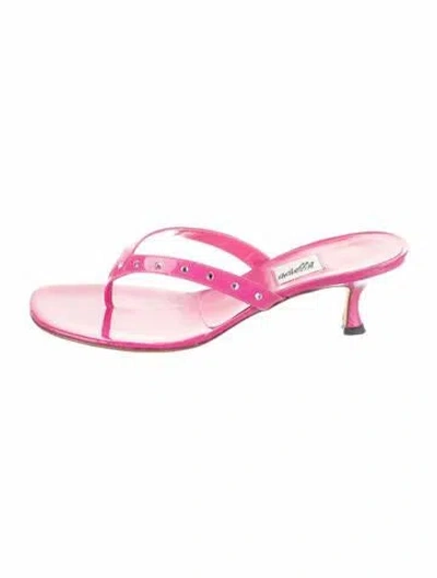 Pre-owned Leggiadro Patent Leather Crystal Embellishments Slides In Pink