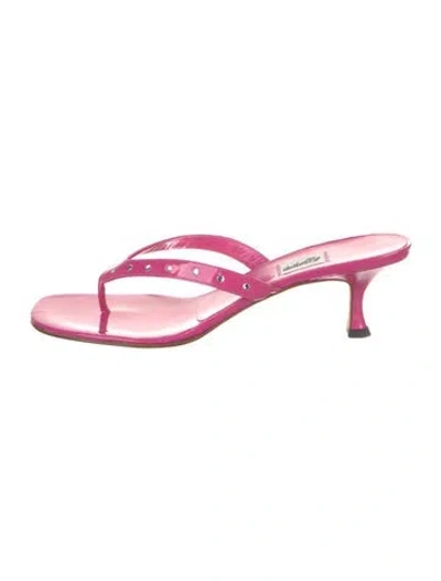 Pre-owned Leggiadro Patent Leather Crystal Embellishments Slides W/ Tags In Pink