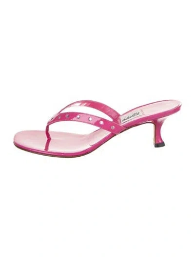 Pre-owned Leggiadro Patent Leather Crystal Embellishments Slides W/ Tags In Pink