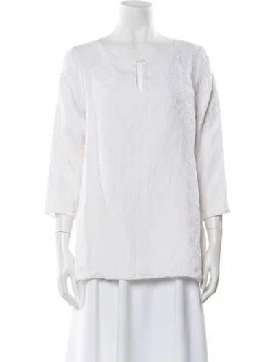 Pre-owned Leggiadro Patterned Crew Neck Top In White