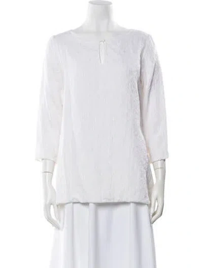 Pre-owned Leggiadro Patterned Crew Neck Top In White