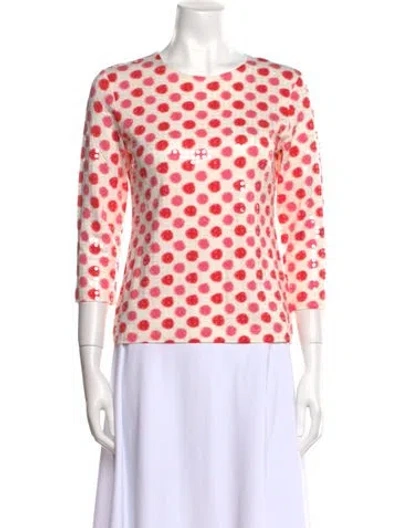 Pre-owned Leggiadro Polka Dot Print Crew Neck Top In Neutral