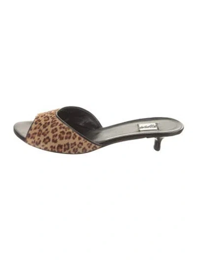 Pre-owned Leggiadro Ponyhair Animal Print Slides In Brown