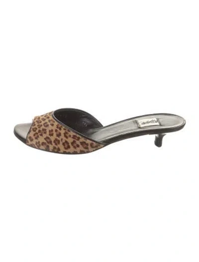 Pre-owned Leggiadro Ponyhair Animal Print Slides In Brown