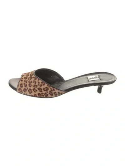 Pre-owned Leggiadro Ponyhair Animal Print Slides In Brown
