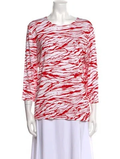 Pre-owned Leggiadro Printed Bateau Neckline Top In White