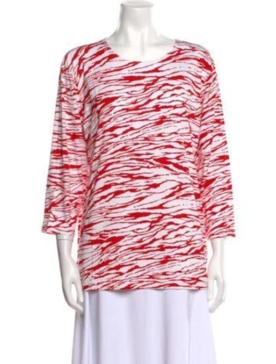 Pre-owned Leggiadro Printed Bateau Neckline T-shirt In White
