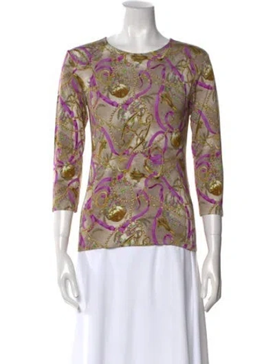 Pre-owned Leggiadro Printed Crew Neck Top W/ Tags In Neutral