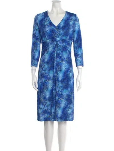 Pre-owned Leggiadro Printed Knee-length Dress W/ Tags In Blue