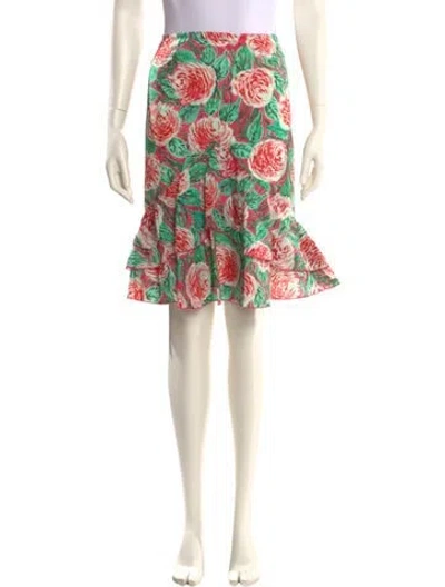 Pre-owned Leggiadro Printed Knee-length Skirt W/ Tags In Green