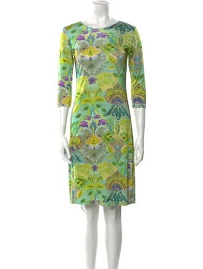 Pre-owned Leggiadro Printed Midi Length Dress In Green