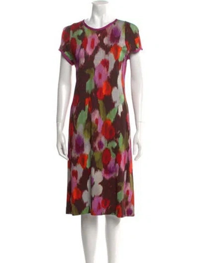 Pre-owned Leggiadro Printed Midi Length Dress W/ Tags In Purple