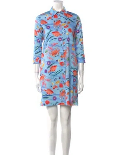 Pre-owned Leggiadro Printed Mini Dress In Blue