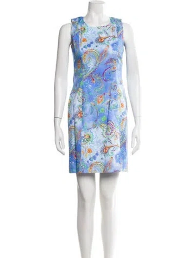 Pre-owned Leggiadro Printed Mini Dress W/ Tags In Blue