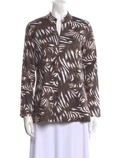 Pre-owned Leggiadro Printed Mock Neck Blouse W/ Tags In Black