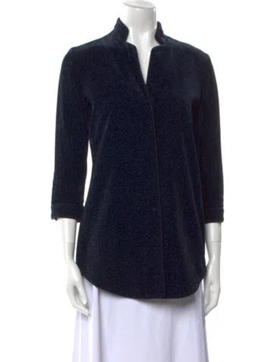 Pre-owned Leggiadro Printed Mock Neck Polo In Blue