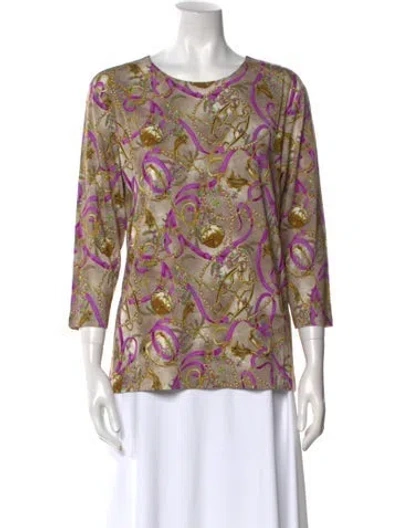 Pre-owned Leggiadro Printed Scoop Neck Blouse W/ Tags In Neutral