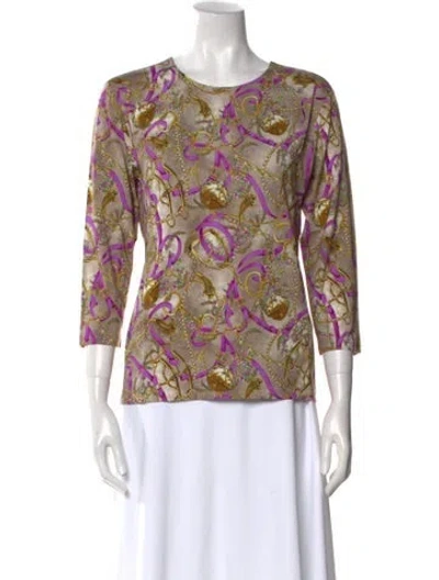 Pre-owned Leggiadro Printed Scoop Neck Blouse W/ Tags In Neutral