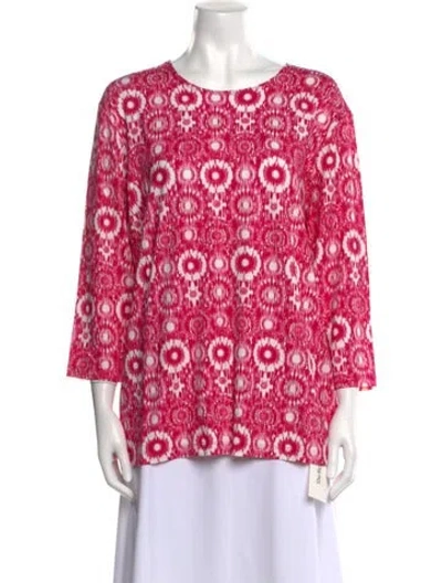 Pre-owned Leggiadro Printed Scoop Neck Blouse W/ Tags In Pink