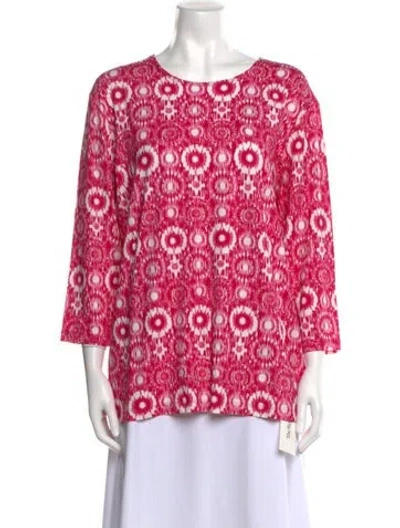 Pre-owned Leggiadro Printed Scoop Neck Blouse W/ Tags In Pink