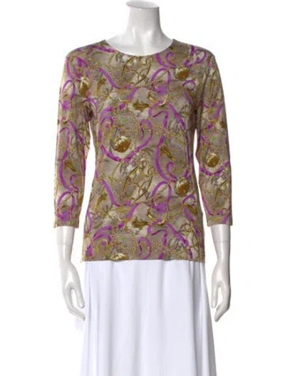Pre-owned Leggiadro Printed Scoop Neck Top W/ Tags In Neutral