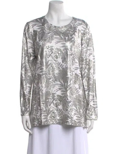 Pre-owned Leggiadro Printed Scoop Neck Tunic W/ Tags In White