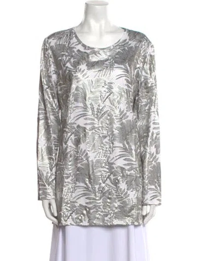 Pre-owned Leggiadro Printed Scoop Neck Tunic In White