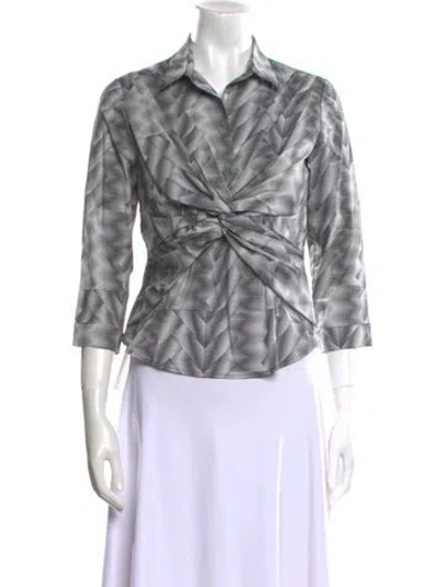 Pre-owned Leggiadro Printed Three-quarter Sleeve Button-up Top In Gray
