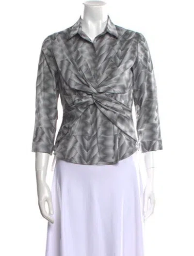 Pre-owned Leggiadro Printed Three-quarter Sleeve Button-up Top W/ Tags In Gray