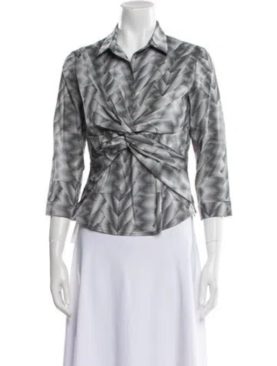 Pre-owned Leggiadro Printed Three-quarter Sleeve Button-up Top W/ Tags In Gray