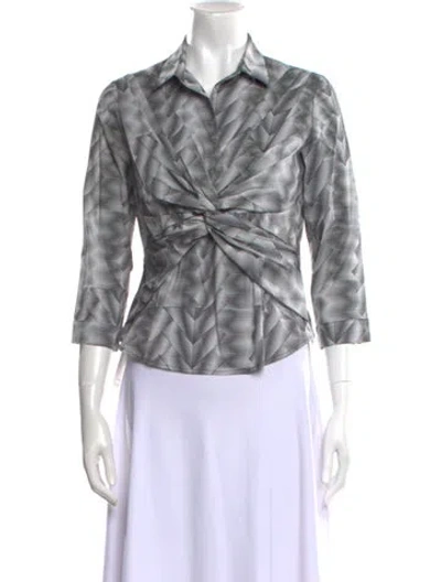 Pre-owned Leggiadro Printed Three-quarter Sleeve Button-up Top W/ Tags In Gray