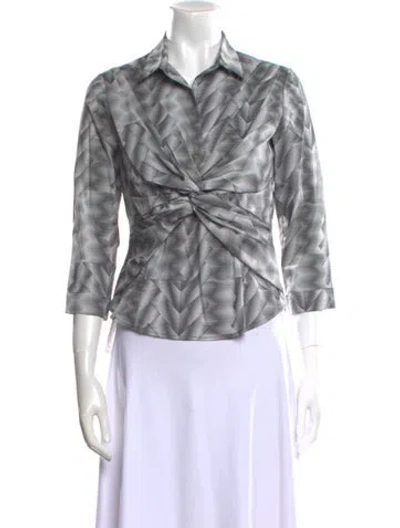 Pre-owned Leggiadro Printed Three-quarter Sleeve Button-up Top W/ Tags In Gray