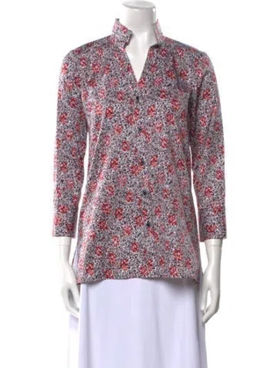 Pre-owned Leggiadro Printed Three-quarter Sleeve Polo In Blue