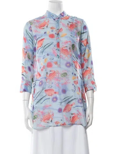 Pre-owned Leggiadro Printed Three-quarter Sleeve Top In Blue