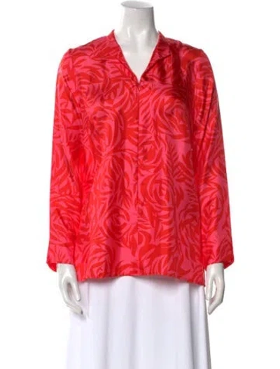 Pre-owned Leggiadro Printed V-neck Blouse W/ Tags In Red