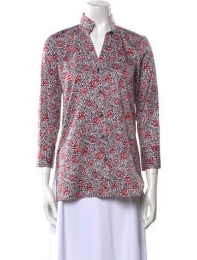 Pre-owned Leggiadro Printed V-neck Polo In Blue