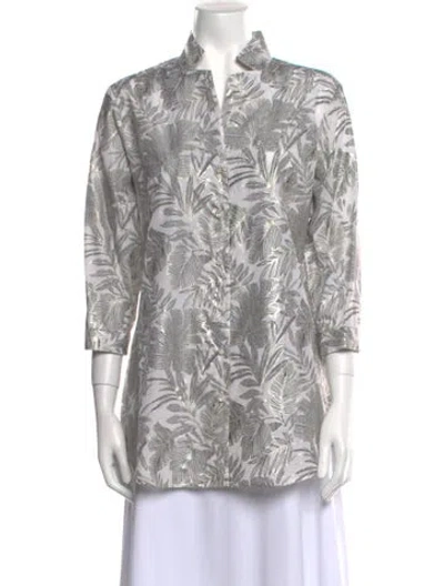 Pre-owned Leggiadro Printed V-neck Tunic W/ Tags In Neutral