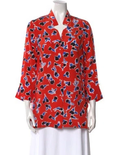 Pre-owned Leggiadro Printed V-neck Tunic W/ Tags In Red