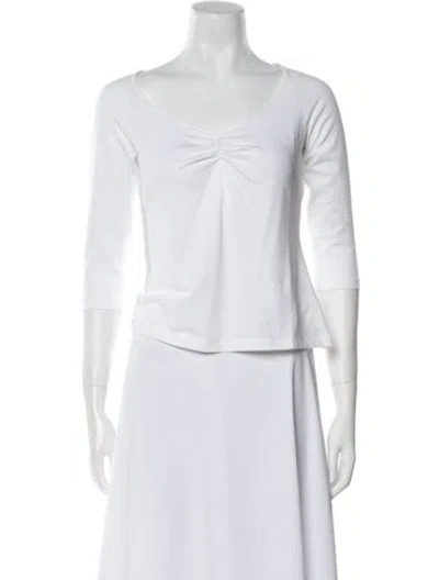 Pre-owned Leggiadro Scoop Neck Three-quarter Sleeve Crop Top In White