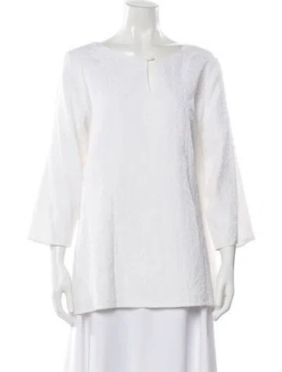 Pre-owned Leggiadro Scoop Neck Three-quarter Sleeve Top In Neutrals