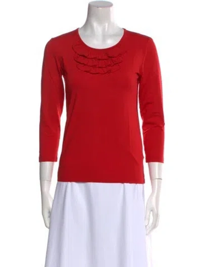 Pre-owned Leggiadro Scoop Neck Three-quarter Sleeve Top In Red