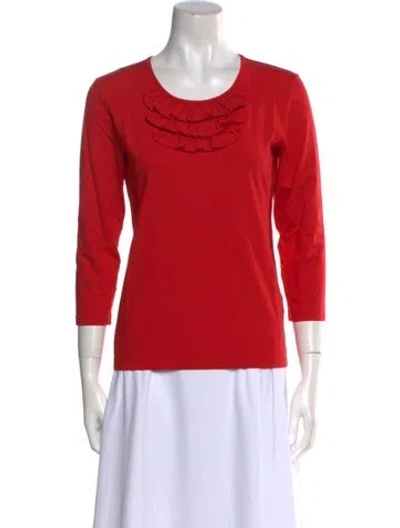 Pre-owned Leggiadro Scoop Neck Three-quarter Sleeve Top In Red