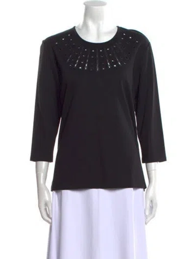 Pre-owned Leggiadro Scoop Neck Three-quarter Sleeve Top W/ Tags In Black