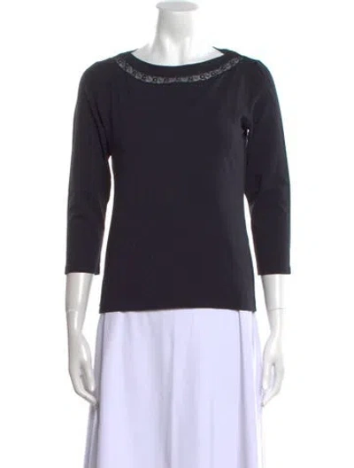 Pre-owned Leggiadro Scoop Neck Three-quarter Sleeve Top W/ Tags In Blue