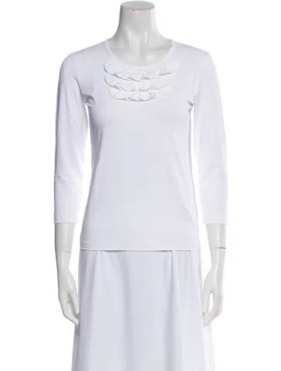 Pre-owned Leggiadro Scoop Neck Three-quarter Sleeve T-shirt In White