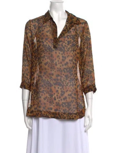 Pre-owned Leggiadro Silk Animal Print Polo W/ Tags In Brown